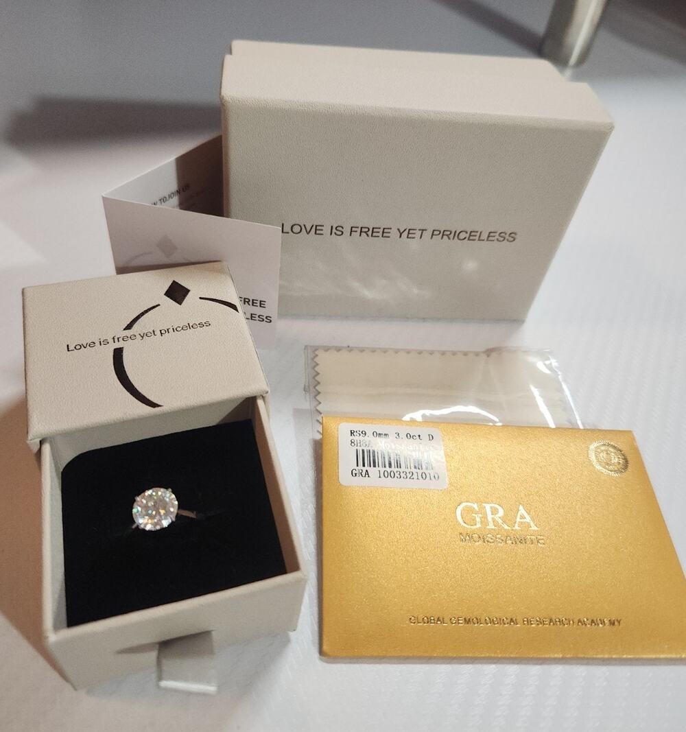 3CT Round Moissanite Solitaire Ring S925 GRA Size 5-5.25